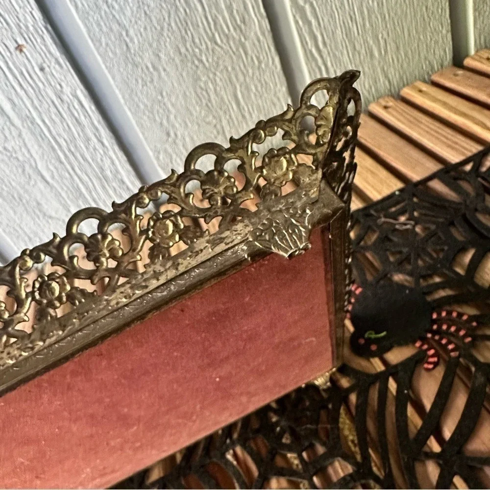 Vintage‎ Glass Vanity Mirror Tray Large Hollywood Regency Brass Mid Century MCM